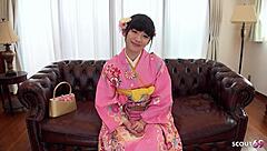 Will this Japanese geisha teen 18+ play her hairy pussy in first time uncensored casting?