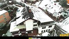 steve looked into the athletic brunette with big tits and bubble butt wearing dress, heels, stockings, tattoo in pov