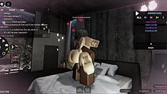 White bitch takes on big black cock in Roblox condo scene