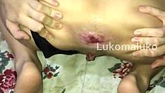 argentinian teen blonde takes big black cock doggystyle in pov leading to anal creampie gape