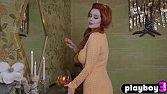 huge natural tits redhead milf minxie boldly strips lingerie and poses naked after striptease