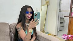 This Brazilian teen pornstar teases in a short skirt, leading to anal masturbation and orgasm in 3D fetish play
