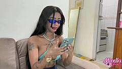 This Brazilian teen pornstar teases in a short skirt, leading to anal masturbation and orgasm in 3D fetish play