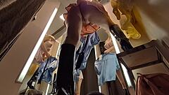 hot blonde without panties, try on haul see-through clothes... hidden camera in dressing room catches upskirt tits and wet pussy