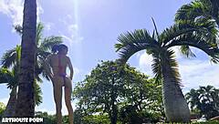 Petite Latina Violeta Grey starts sucking then rides for oily footjob cum on feet