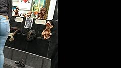 She walked by in those tight jeans, showing off her curvy latina figure as a teen voyeur watched.