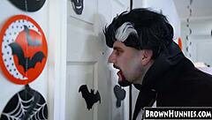 chocolate teen 18+ beauty gets her petite pussy in stockings and heels TREATED for halloween