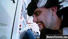 chocolate teen 18+ beauty gets her petite pussy in stockings and heels TREATED for halloween