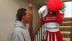 Ebony cheerleader bends over for hardcore interracial blowjob and doggystyle fuck.