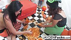 hey, wanna see jayden jaymes and kristina having wild pumpkin fun with their big tits and pussies?
