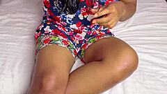 She lets out loud moans during an intimate moment with her partner focusing on her legs.