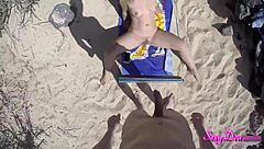 On the beach, a tanned beauty with big ass strips barefoot. She rides in pov doggystyle, shaking her wet pussy until cum on ass.