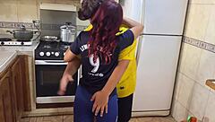 Girlfriend gets tricked with blindfold by boyfriend to fuck his friend and pay off football debt in homemade cheating scene