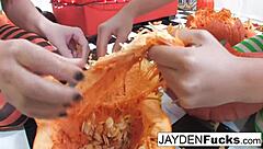 hey, wanna see jayden jaymes and kristina having wild pumpkin fun with their big tits and pussies?