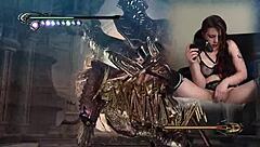 Wow! This sexy bimbo gamer with big natural tits plays Bayonetta episode 4 using her Lovense vibrator!