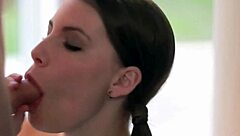 This pretty brunette gives a blowjob that ends in cumshot, all captured in the scene