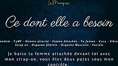 This French couple dives into femdom play with intense humiliation scenes. She takes control, making him submit completely in their European bedroom setup.