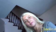 Young Blonde In Stockings Sucks Cock Then Rides It Hard