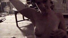 Brunette babe teases with close-up blowjob and handjob on cock before cumshot on natural tits