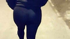 Curvy mature flaunts huge ass in see-through leggings and thong