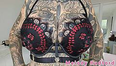 melody radford tries on black and purple lingerie plus micro bikini in this solo haul