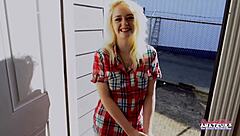 Hey, watch this curvy blonde teen Annie Archer finger her hairy pussy with a vibrator before swallowing cum in pov casting.