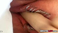 I get so turned on toying my pierced pussy with that big dildo until I cum hard