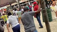 Whoa, check out these young brazilian girls on leashes in interracial domination street walk 😈