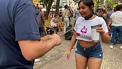 Whoa, check out these young brazilian girls on leashes in interracial domination street walk 😈
