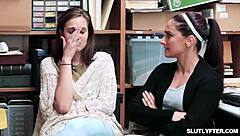 With intense frustration building, security officer Rusty Nails strips down shoplifter Nadia Noja for a thorough cavity check, leading to deepthroat blowjob and wet pussy fingering in the office.