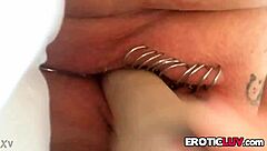 I get so turned on toying my pierced pussy with that big dildo until I cum hard