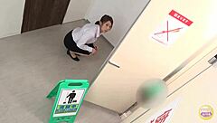 suggestive japanese girl wets panties in bathroom stall