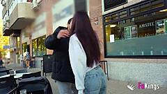 This petite spanish nympho flashes in public, squeezes a 10-inch cock in the shower, then gets bent over for deepthroat and doggystyle pounding