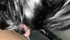 hey, she's giving some good sloppy head to that big black monster cock with deep sucking