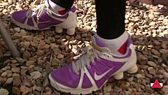 Just walking around in sneakers outdoors.