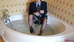 Hey, check out horny Sophia Smith in her college uniform showing off those wet panties.