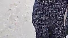 Exhibiting on Mexican beach showing tits and ass in lingerie