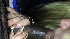 Hey, you think you can handle giving car head like this white girl does to a big black cock?