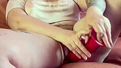 the curvy girl grabbed her huge monster dildo and slid it deep into her hairy wet pussy for intense play