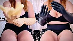Antique Redhead Shows Off Fetish Wear With Latex Gloves And Leather Heels In Vintage Rubber Collection