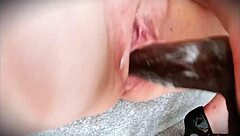 Redhead british slut takes huge monster cock dildo deep in wet pussy stretching and assfucking with cream