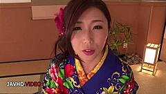 Kimono milf Ayumi Shinoda gives blowjob fingering hardcore cosplay