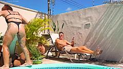 pool day turns wild as they fuck me from dirty ass to mouth with cum on face and i swallow the huge load