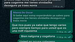 Conversacion de whatsapp con la jefa de mi amigo Oscar me lleva a creampie casero en webcam!