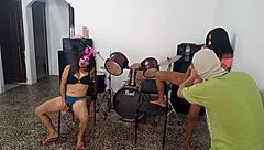 Horny colombian latina milf babe with big ass dances homemade alongside brunette bitch both whores with strange objects in vaginas