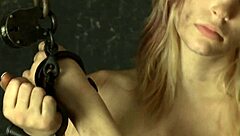 Hey, check this chained up cutie in cosplay getting dirty with solo masturbation and her shaved pussy 😈