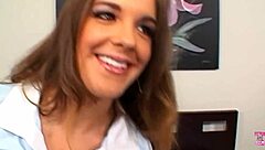 Stunning brunette with big ass and tits bends over for deep doggy and missionary pounding from her man