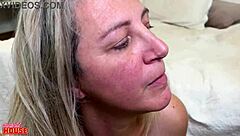 Blonde milf contrasts her shaved pussy in homemade orgy while Brazilian Latina rides interracial cocks and licks in group fucking for voyeur husband.