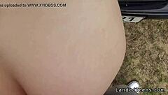 stranded teen hitchhiker gives blowjob and gets fucked on car hood in outdoor pov reality