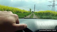 stranded teen hitchhiker gives blowjob and gets fucked on car hood in outdoor pov reality